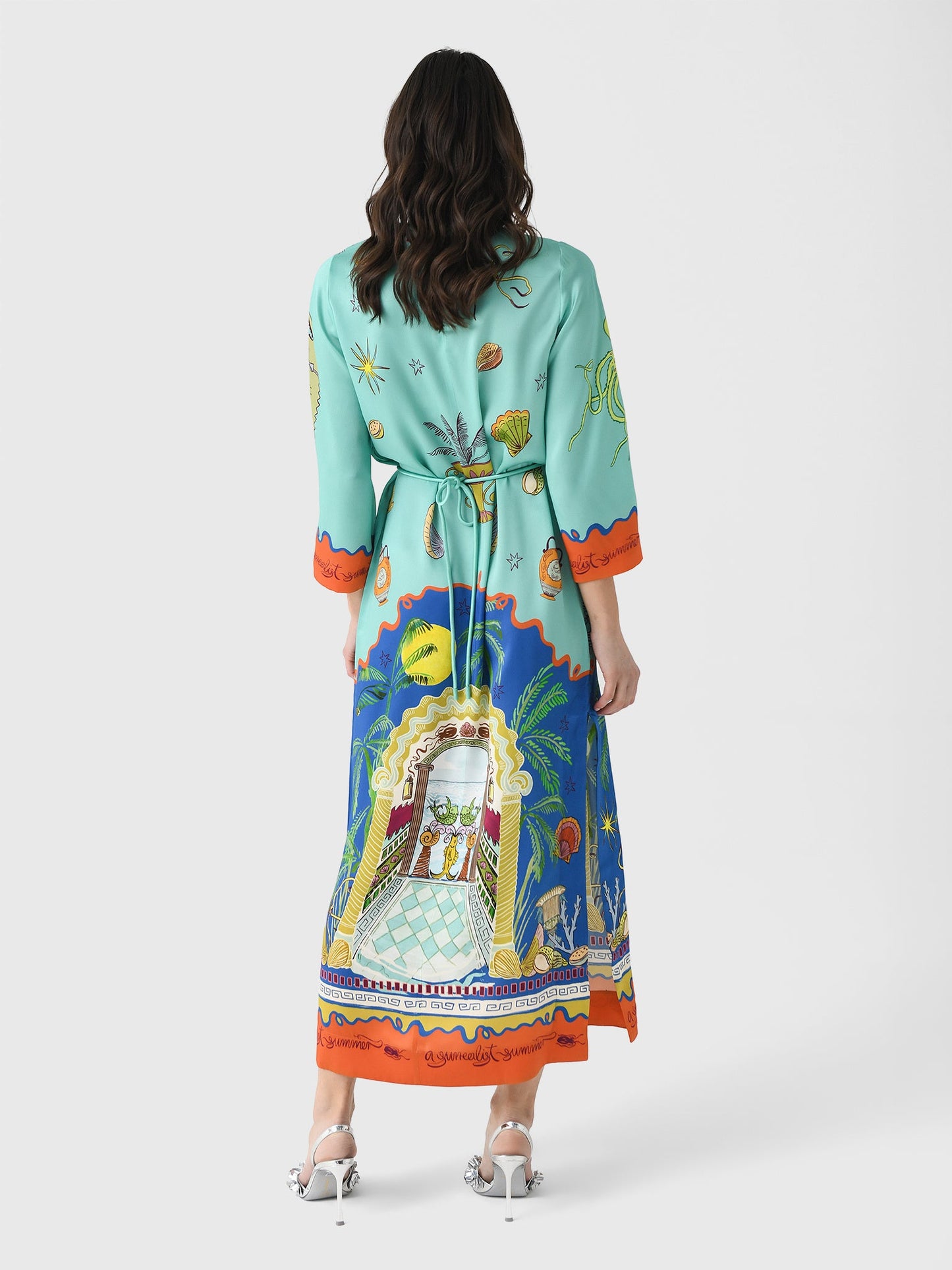 ALM Surrealist Summer Silk Satin Midi Maxi Dress