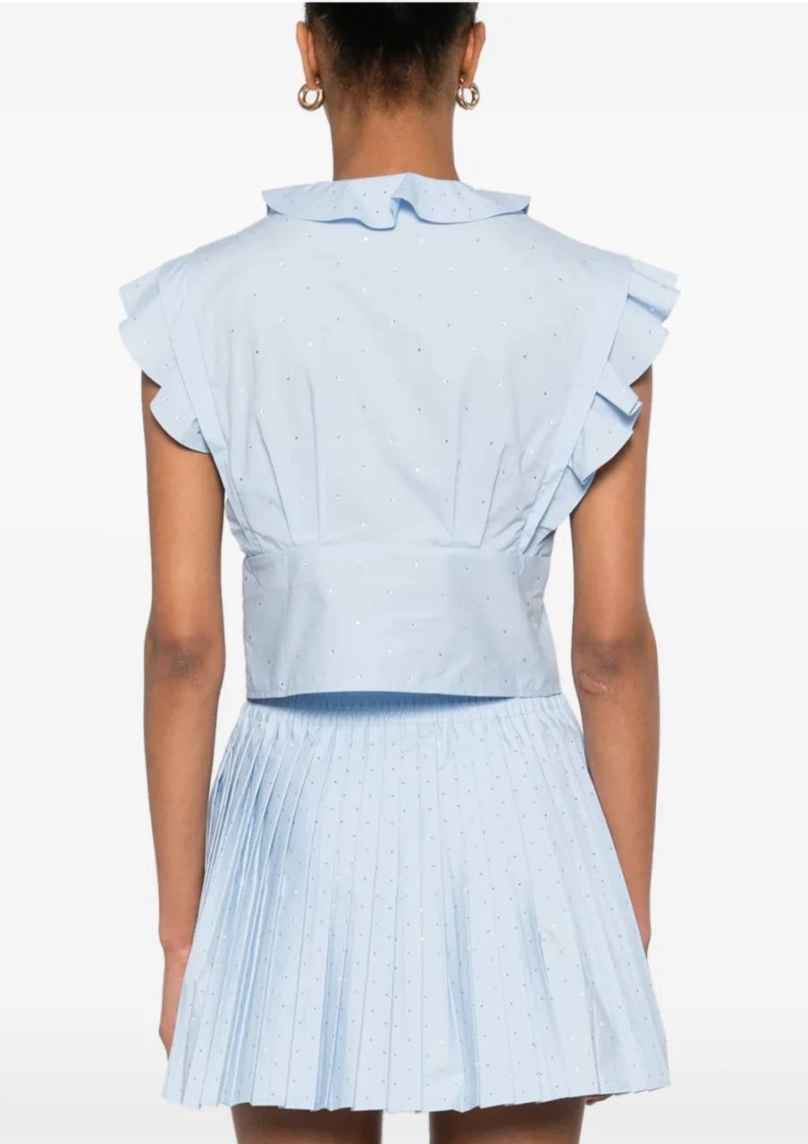 SD Azur Rhinestone Embellished Ruffle Crop Top | Stellie Pleated Mini Skirt | Cotton-blend Set