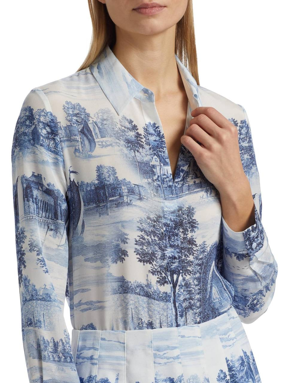 AO Willa Long Sleeved Silk Blouse Shirt in Chateau Blue