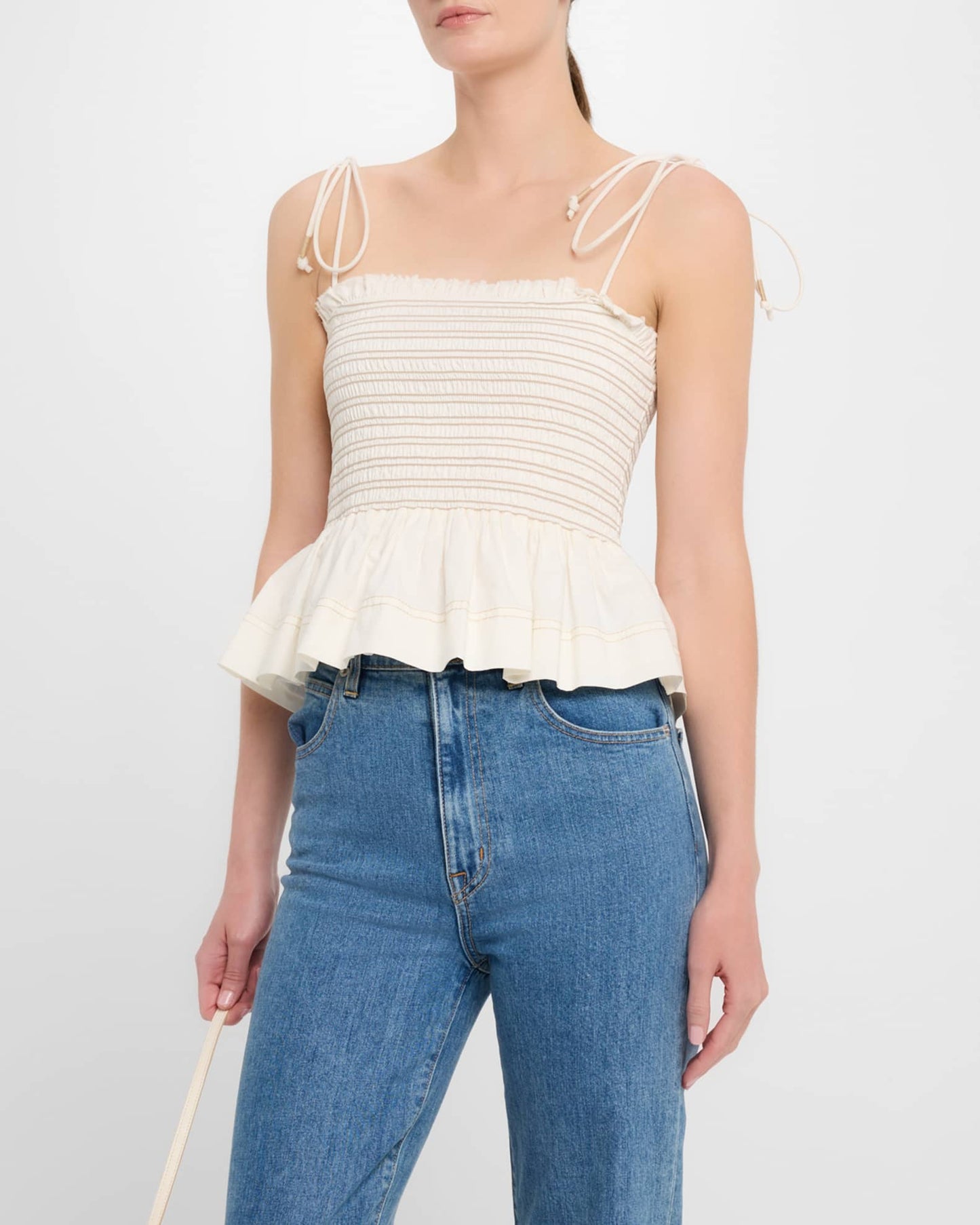 VB Ophelia Smocked Cotton Peplum Tank Top