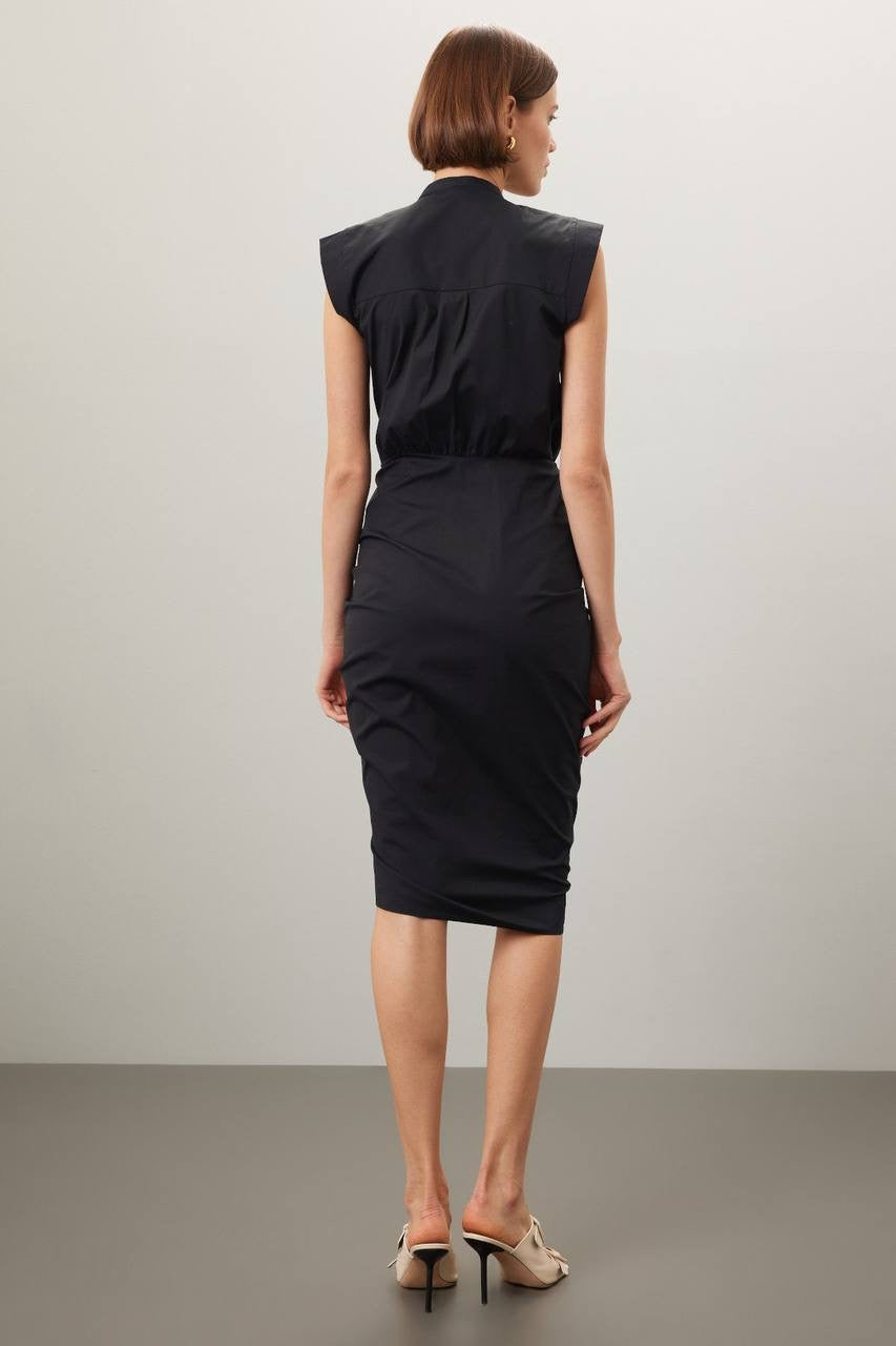 VB Ruched Stretch-Cotton Midi Shirtdress Dress