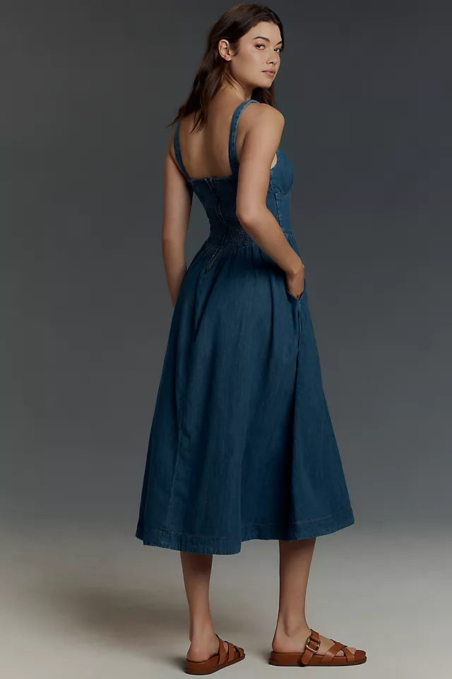 (PART 2/2) Ref Balia Midi Dress in White Linen | Parmesan Linen | Cotton Blue Denim