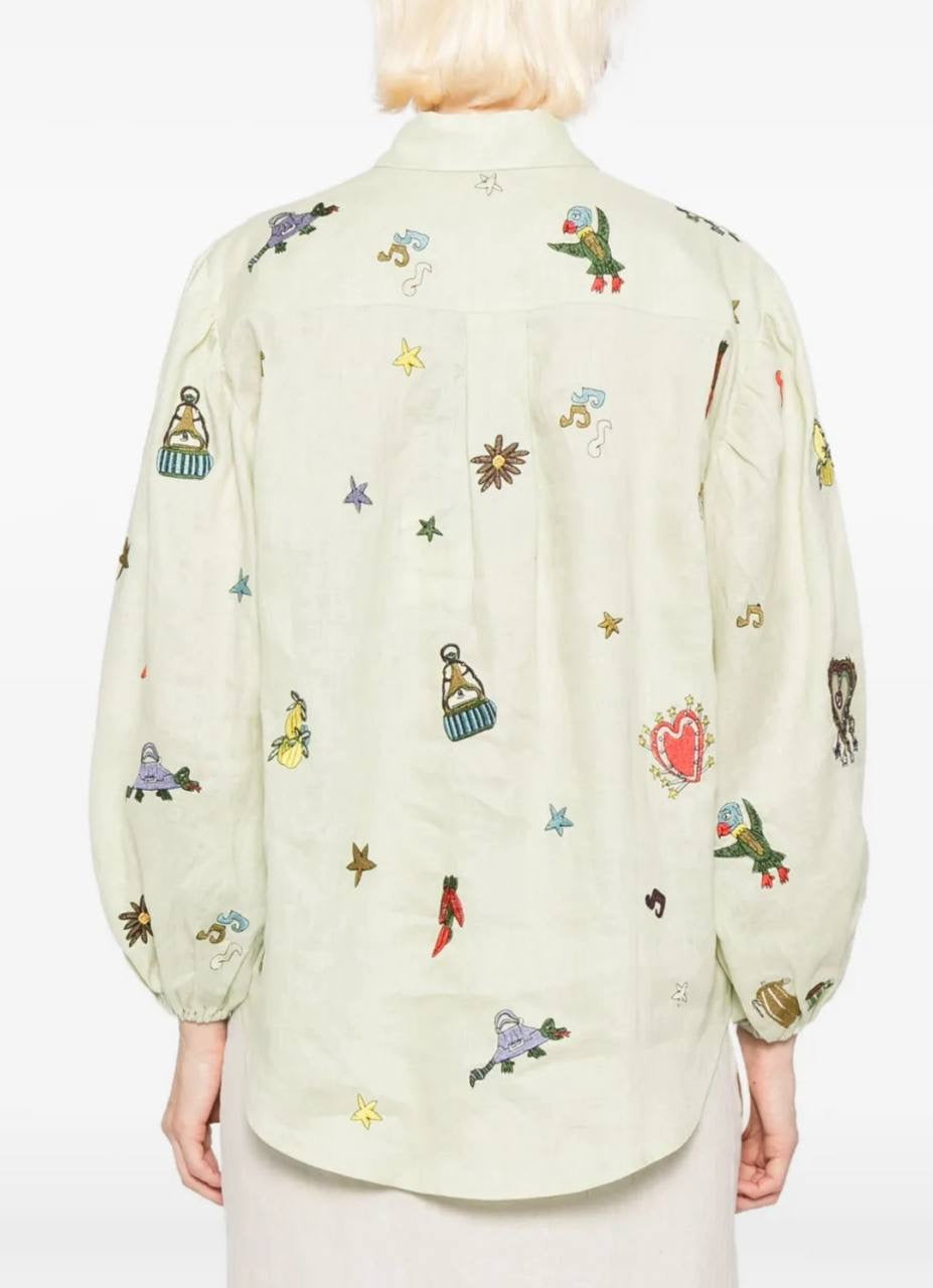 ALM Montie Embroidered Linen Shirt | Tie Wrap Midi Skirt | Set