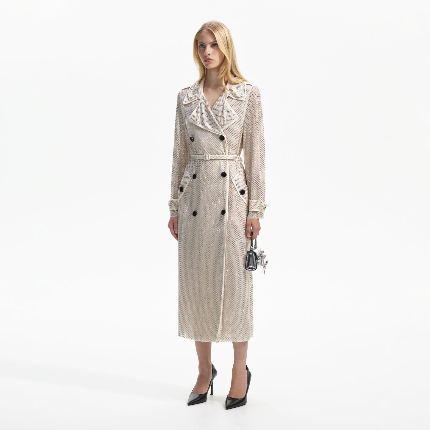 SP Cream Rhinestone Trench Coat