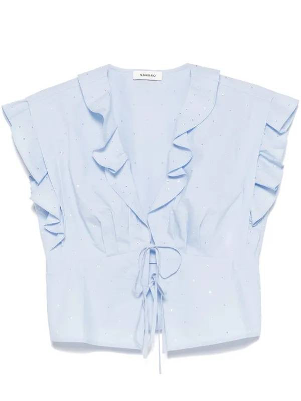 SD Azur Rhinestone Embellished Ruffle Crop Top | Stellie Pleated Mini Skirt | Cotton-blend Set