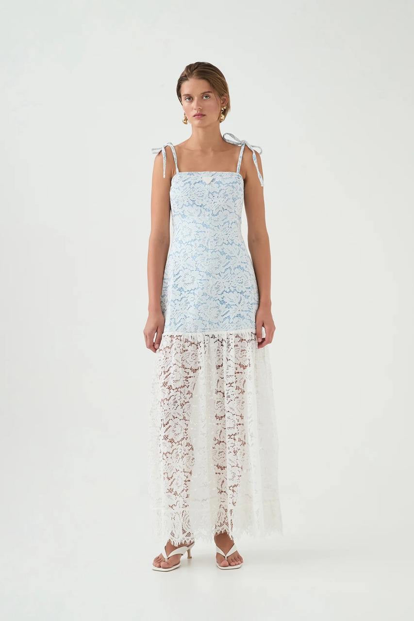 AJ Clover Panelled Maxi Dress in Whitebay Blue