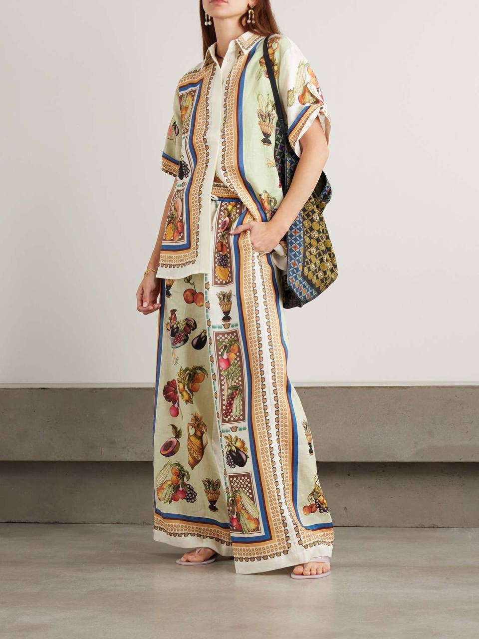 ALM Mercado Printed Linen Shirt | Pant | Wrap Mini Skirt | Set