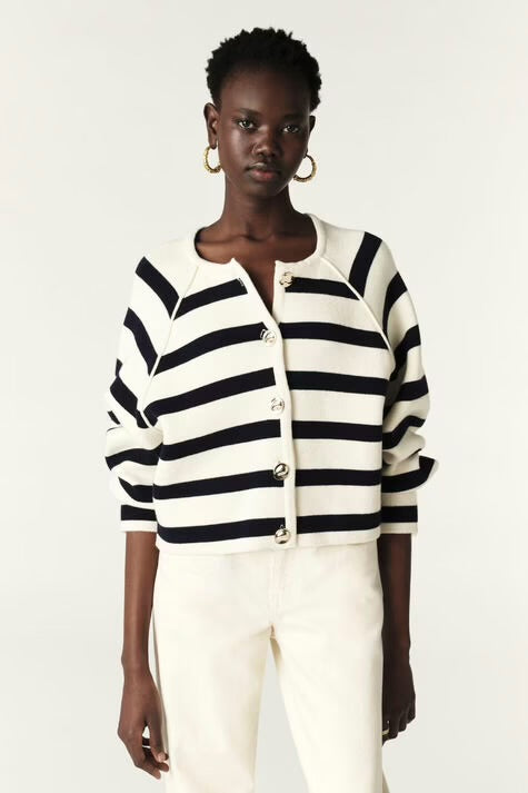 BA Massimo Striped Cardigan in Ecru/Navy