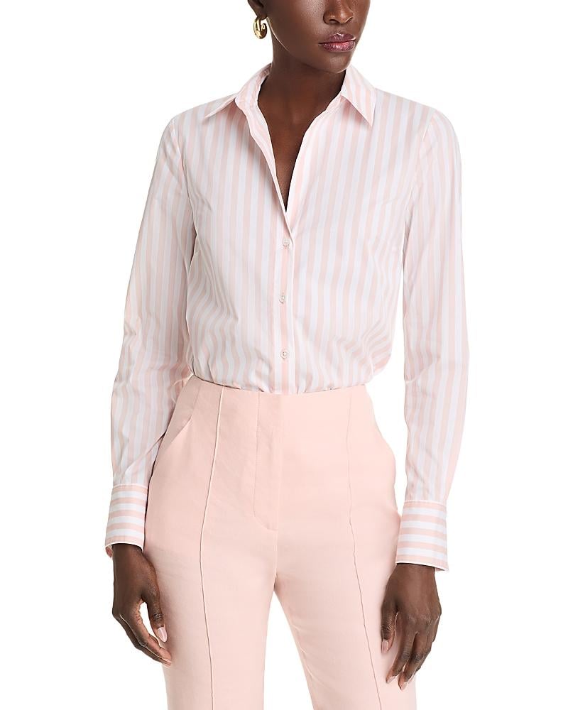 VB Amelia Cotton-Blend Button Down Shirt in Pink Stripe