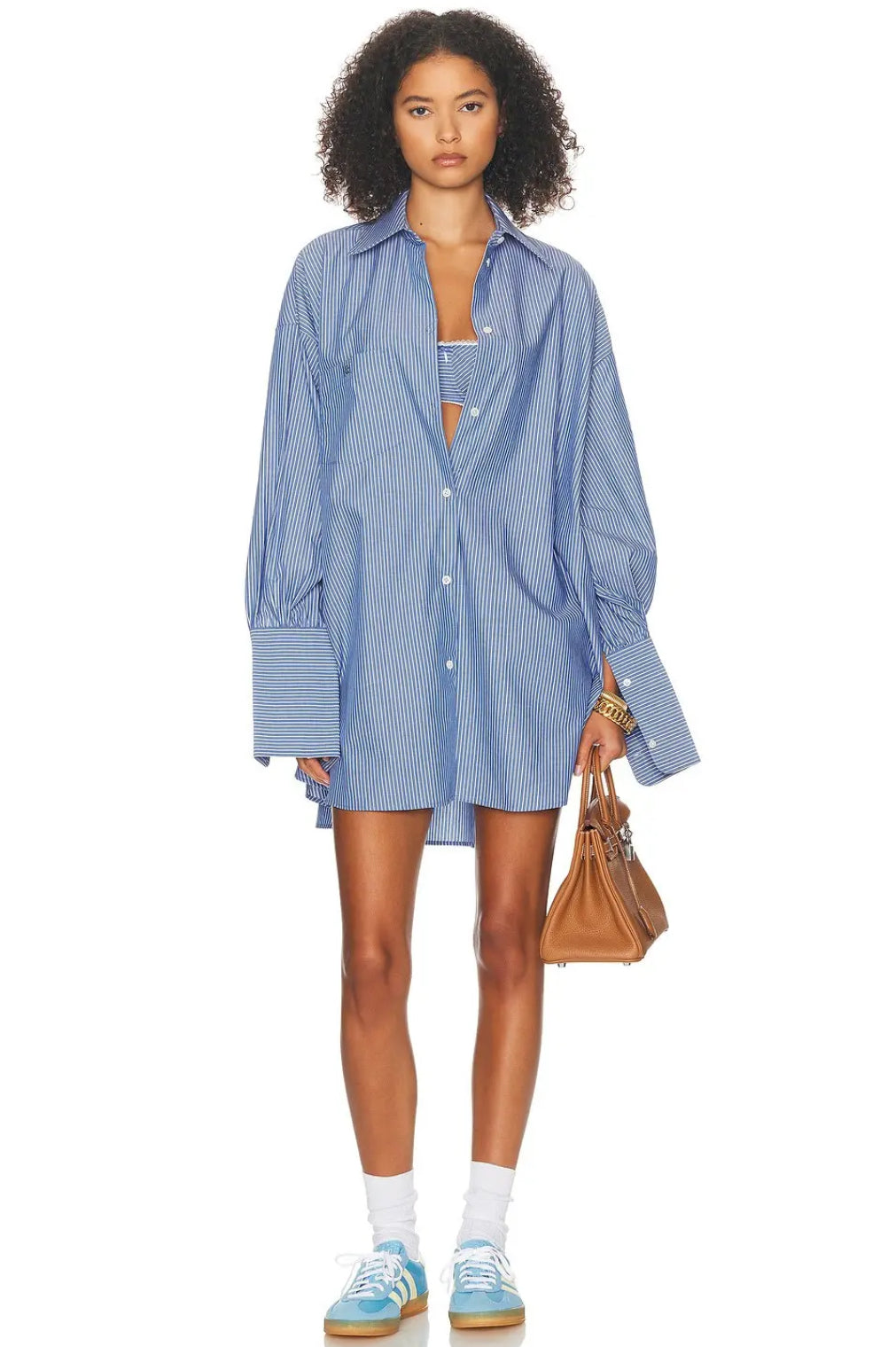 HS Pinstripe Poplin Long Sleeve Oversized Shirt | Shorts | Set
