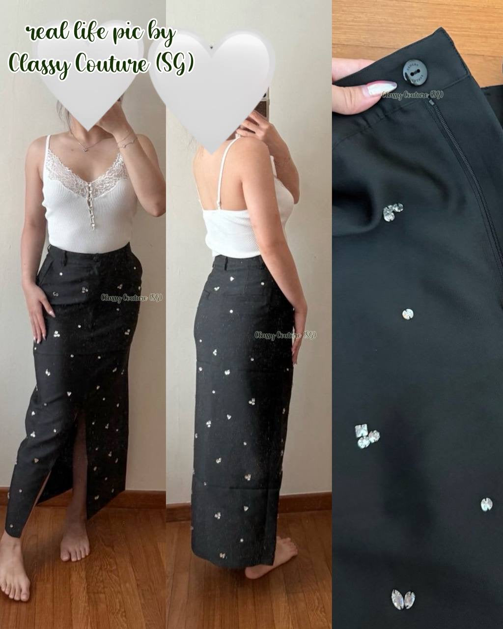 SD Interstellar Rhinestone Pencil Midi Skirt in Black