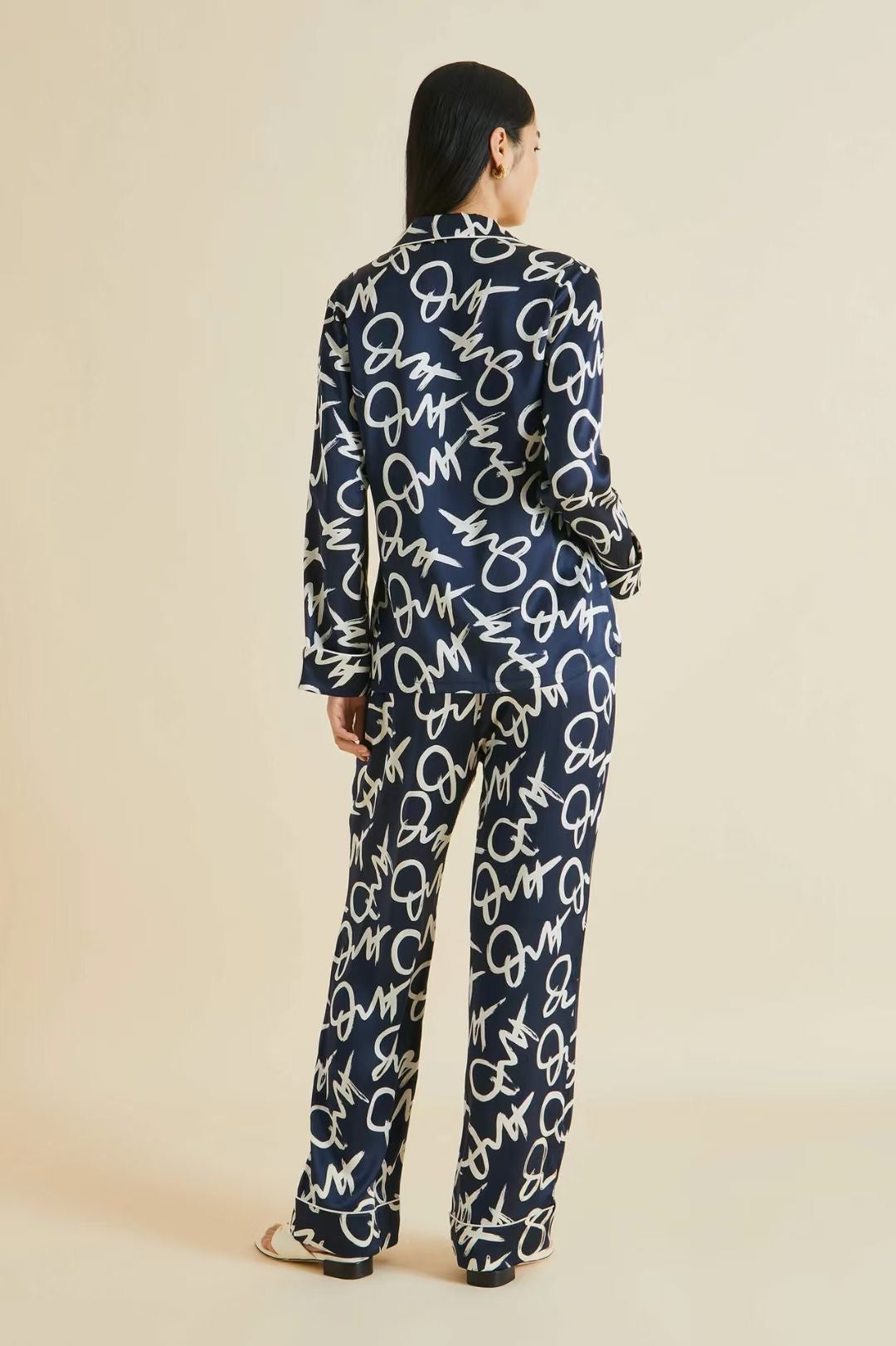 OVH Lila Brigitte Navy Signature Silk Satin Pyjamas Set