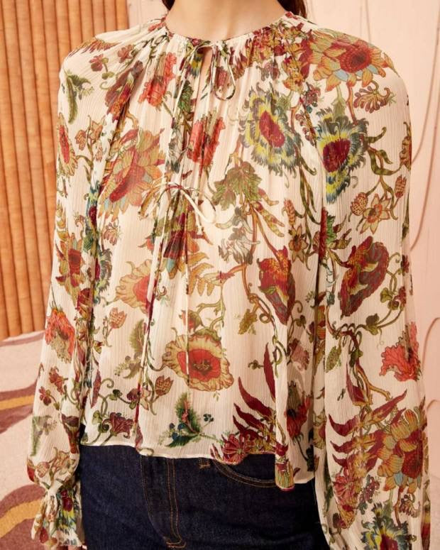 UJ Bernadette Silk Long Sleeve Blouse Top