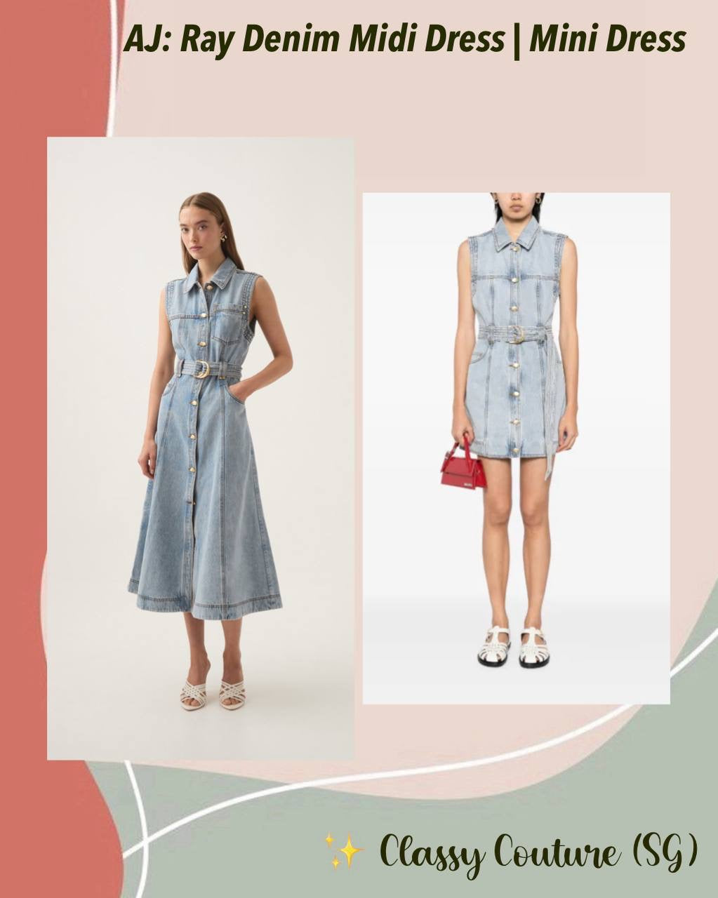 AJ Ray Denim Mini | Midi Dress