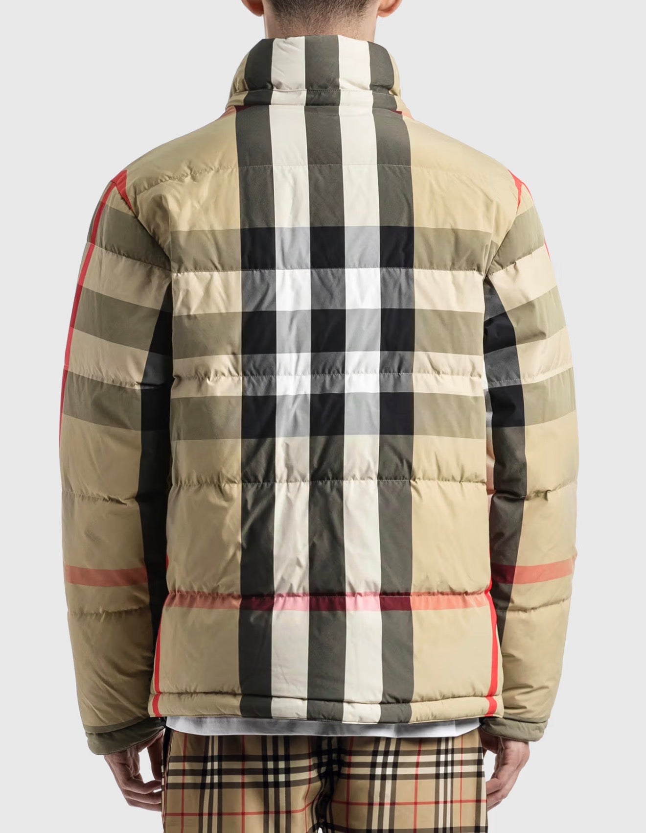 BBR Men’s / Unisex Reversible Check Nylon Puffer Hooded Jacket (Down feather-filled)