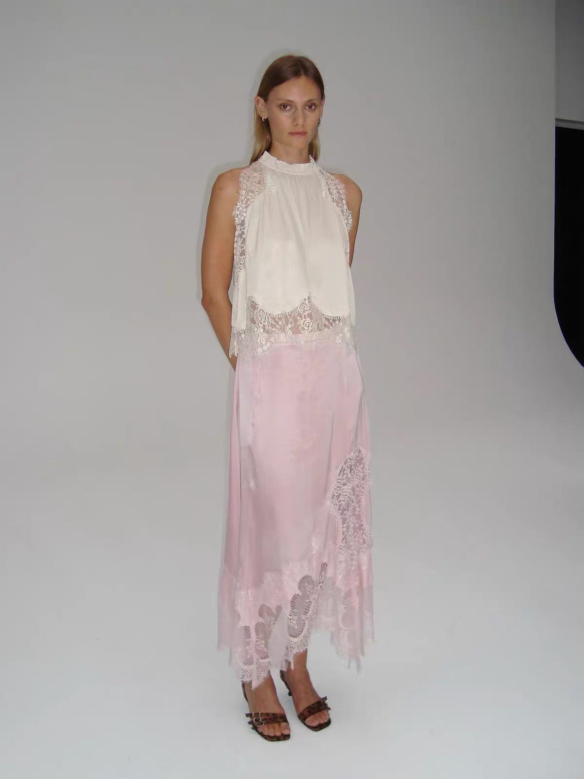 TF Visions Lace Crop Top | Handkerchief Midi Skirt | Cupro-rayon Satin Set