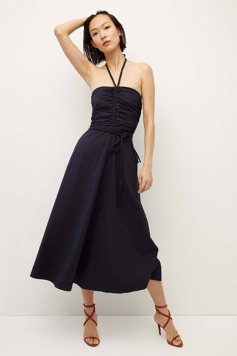 VB Tucker Stretch-Cotton Ruched Halter Midi Dress