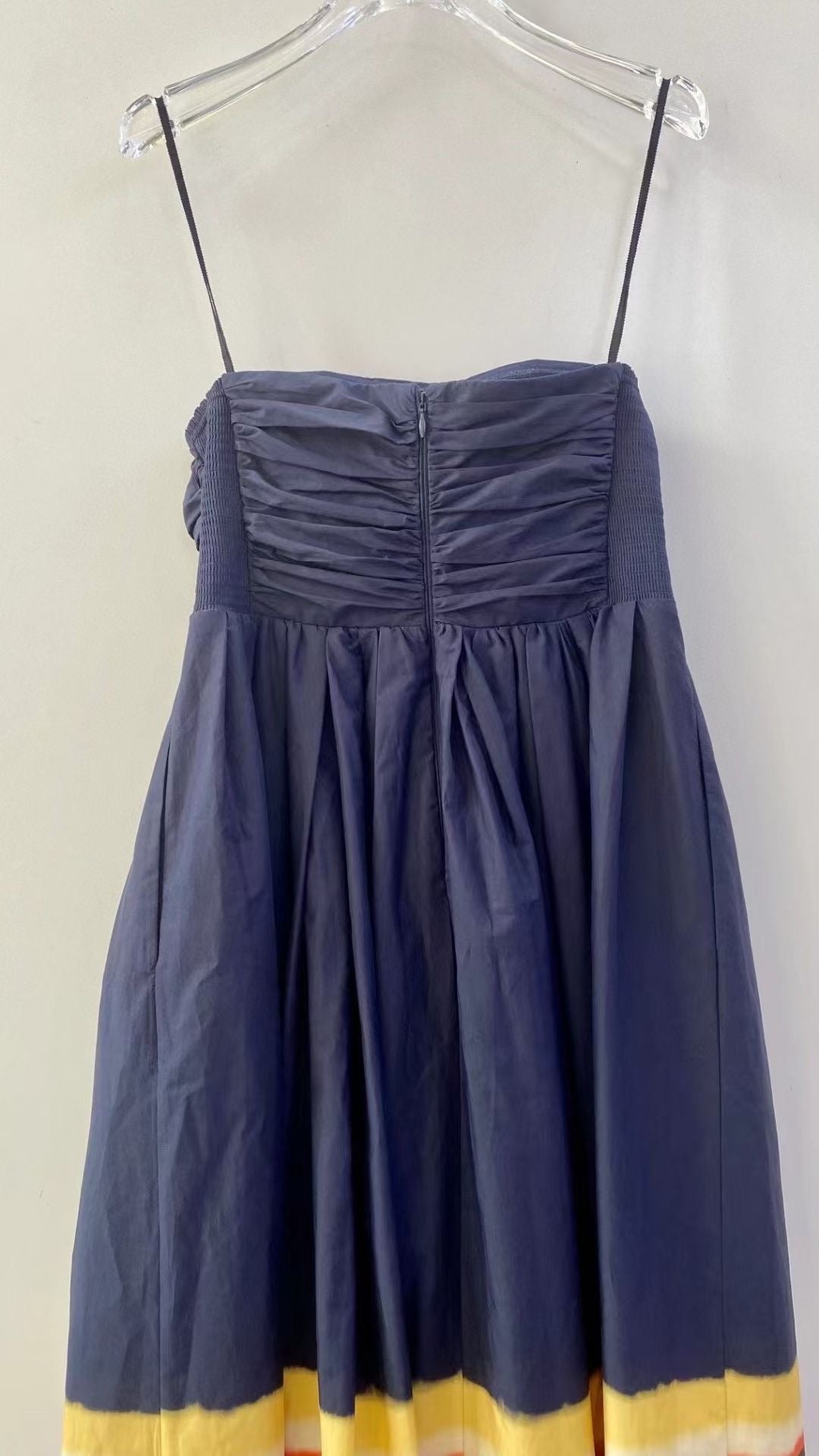 ALC Tate Strapless Stripe Cotton Midi Dress in Navy Blue