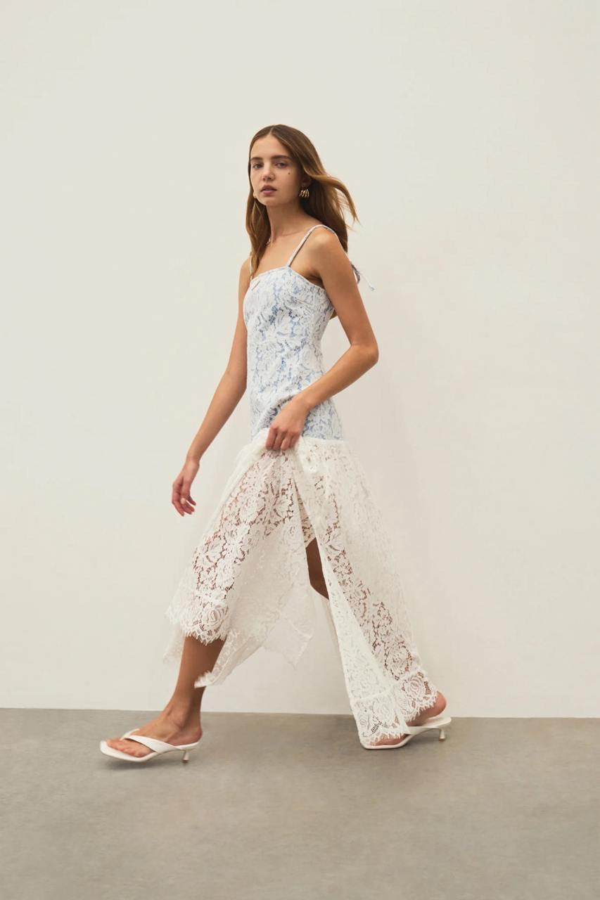 AJ Clover Panelled Maxi Dress in Whitebay Blue