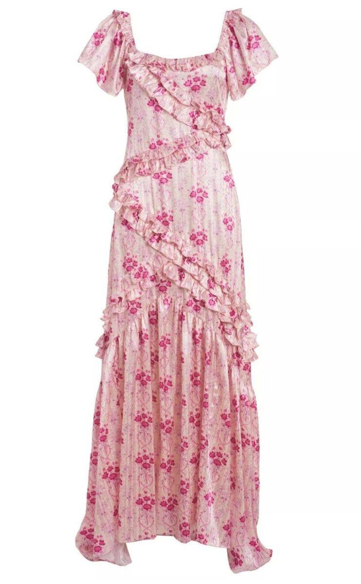 LSF Kenya Short Sleeve Ruffle Satin Maxi Dress