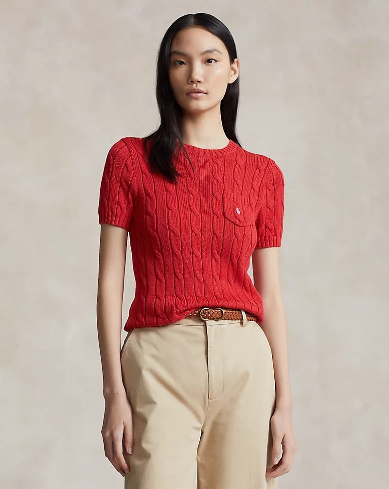 (PART 1/2) RL Cable Knit Short Sleeve Jumper | Crew Neck Shirt with Pocket
