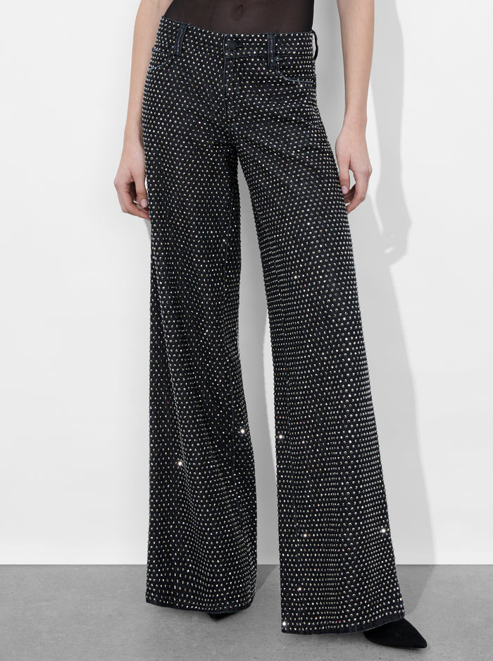 AO Trish Rhinestone Embellished Low-Rise Wide Leg Jean Pants