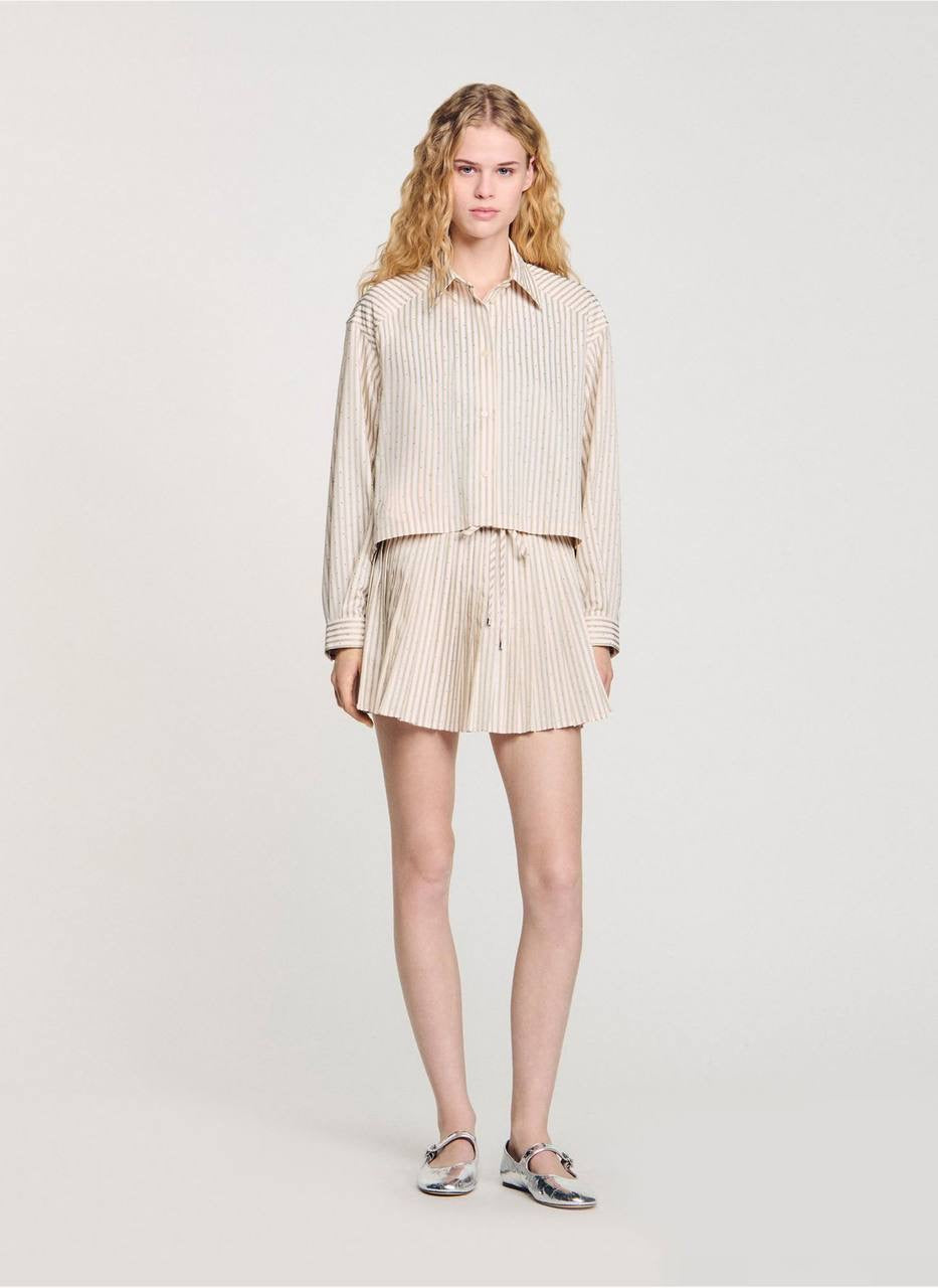 SD Stella Rhinestone Cropped Cotton Shirt | Stellie Pleated Mini Skirt | Set
