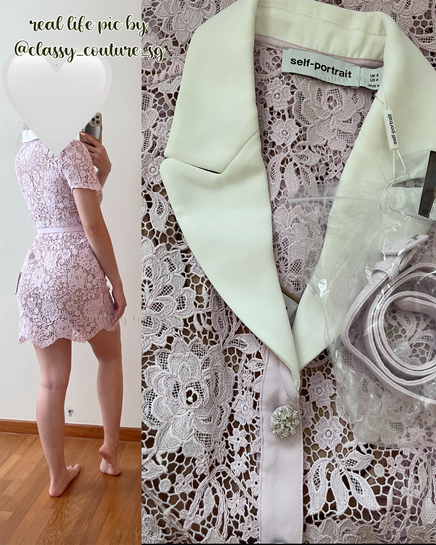 SP Pastel Pink Rose Lace Belted Mini Dress with White Collar