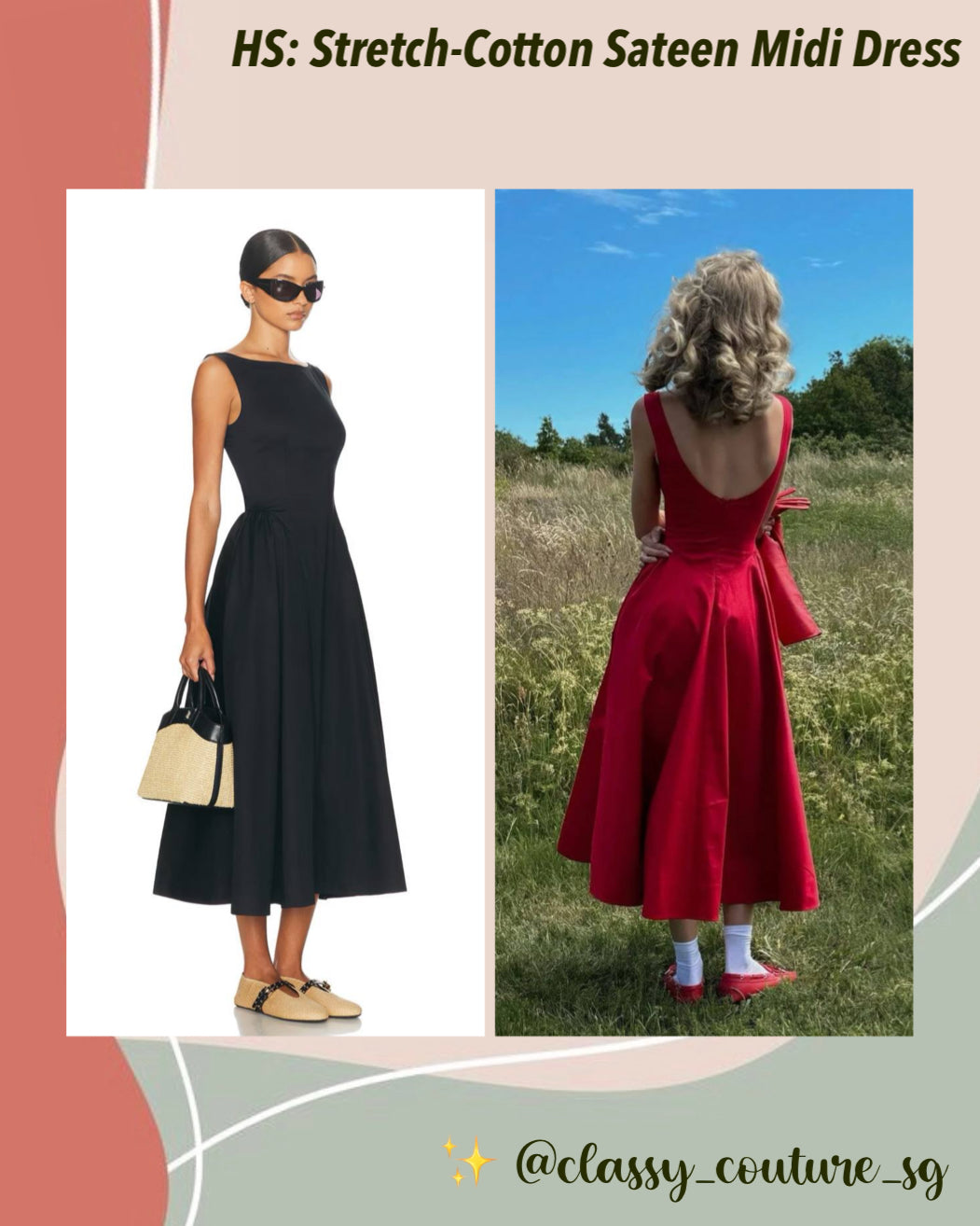 Restock! HS Stretch-Cotton Sateen Midi Dress