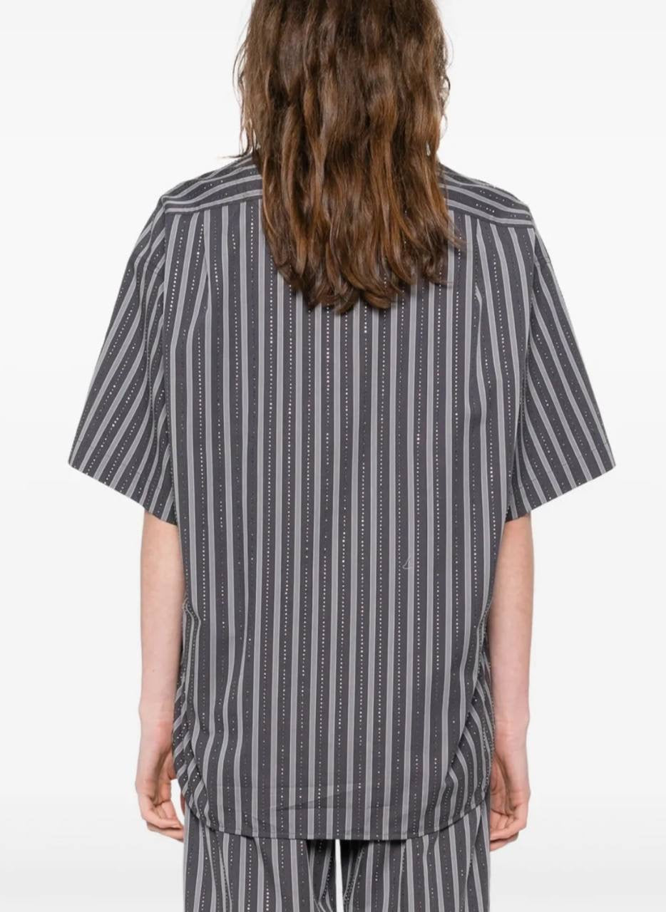 SD Midnight Striped Rhinestone Cotton Shirt | Middy Bubble Mini Skirt | Set