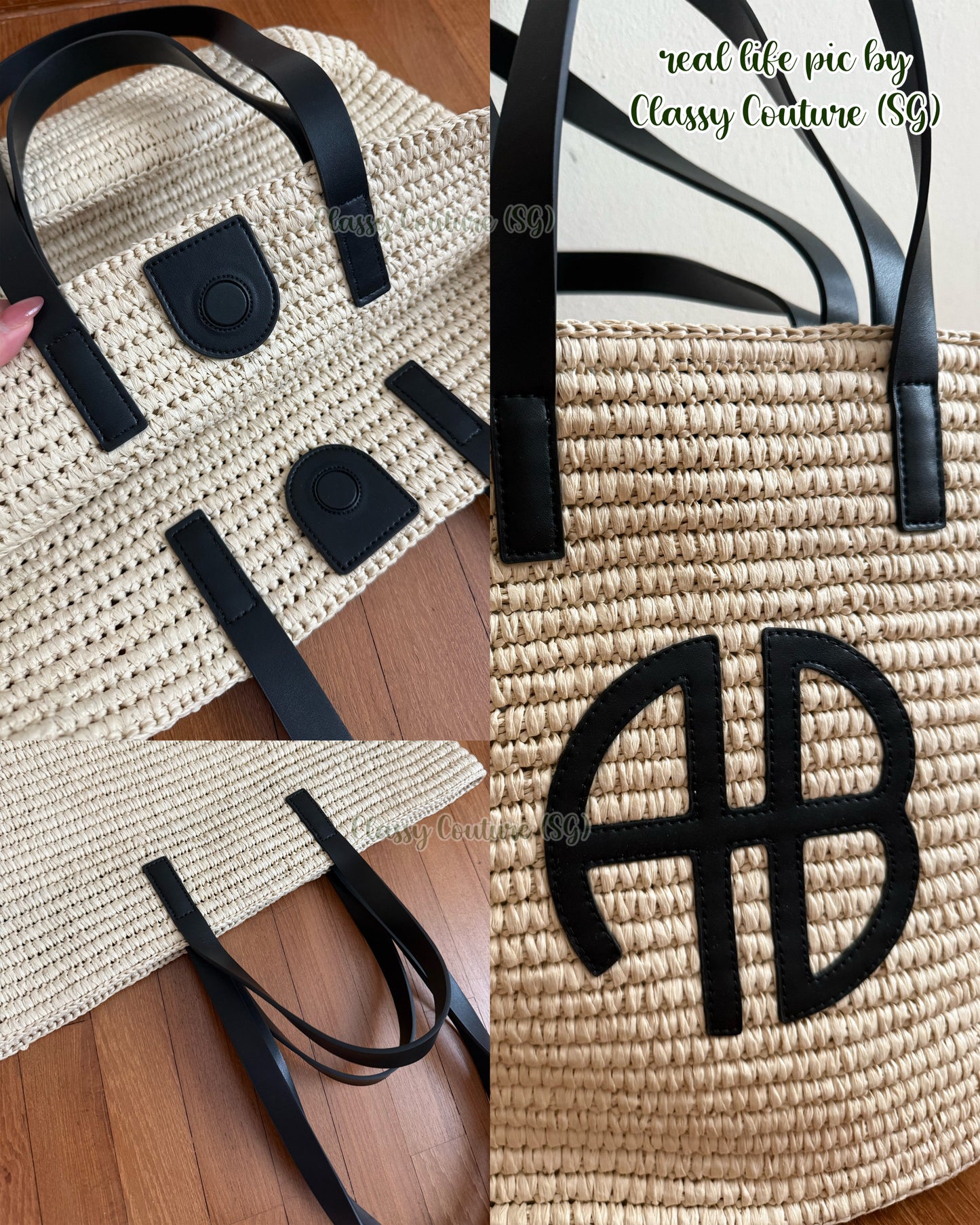 AB Palermo Leather Trim Raffia Straw Large Tote Bag