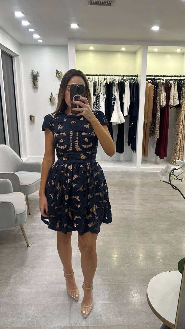 SP Navy Bow Embroidered Mini Dress