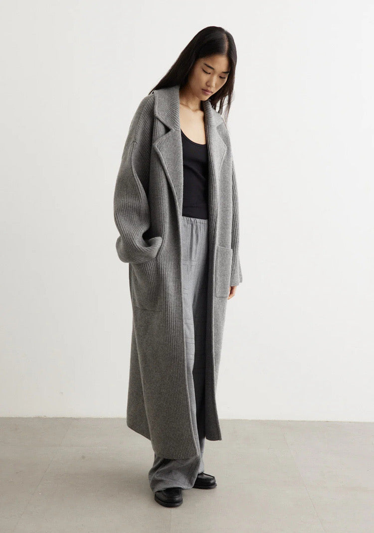 Tot Ribbed Knit Wool Blend Long Cardigan Coat