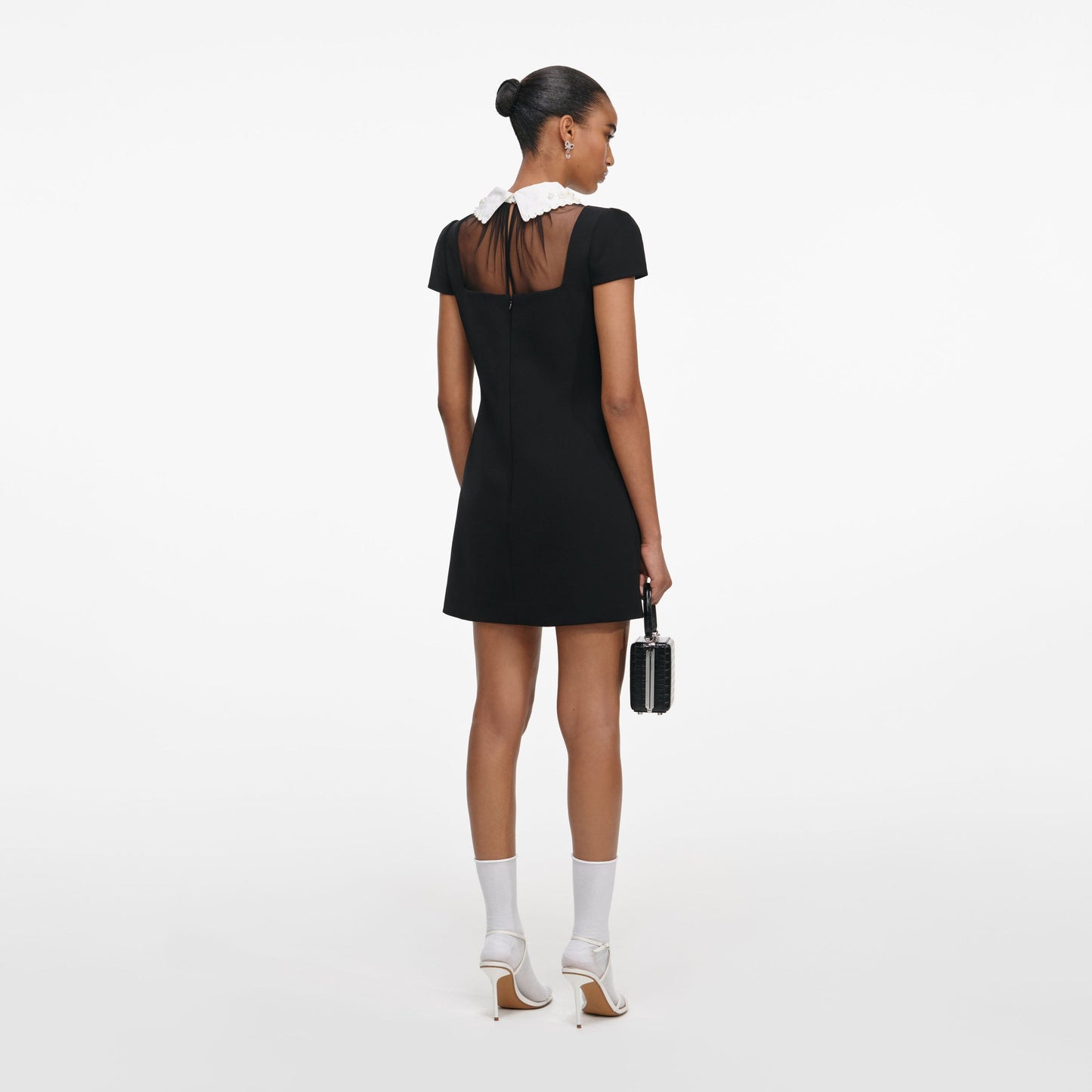 SP Black Crepe Bow Collar Mini Dress