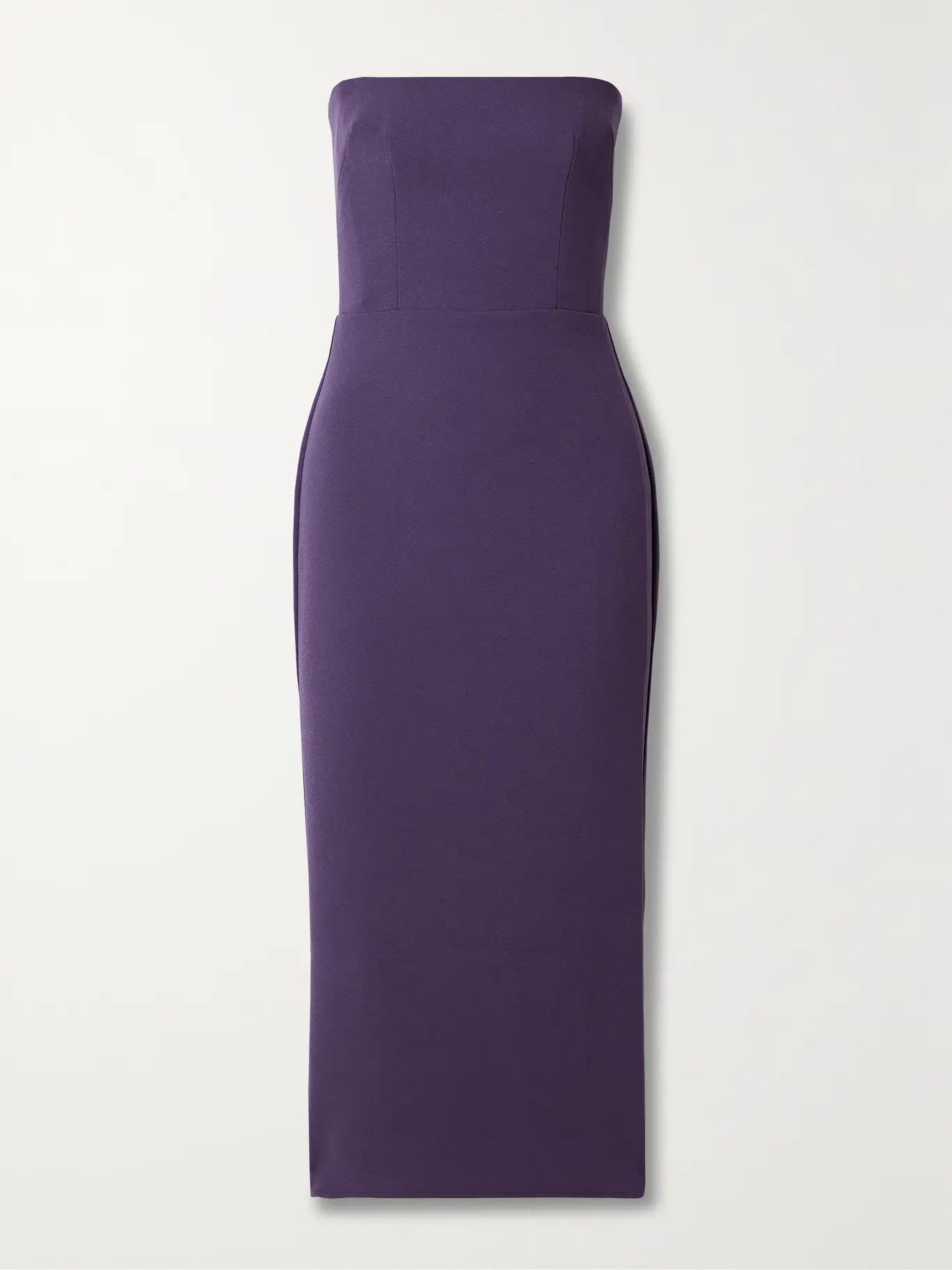 AP Callan Stretch Crepe Strapless Midi Dress in Deep Purple | Black | Yellow
