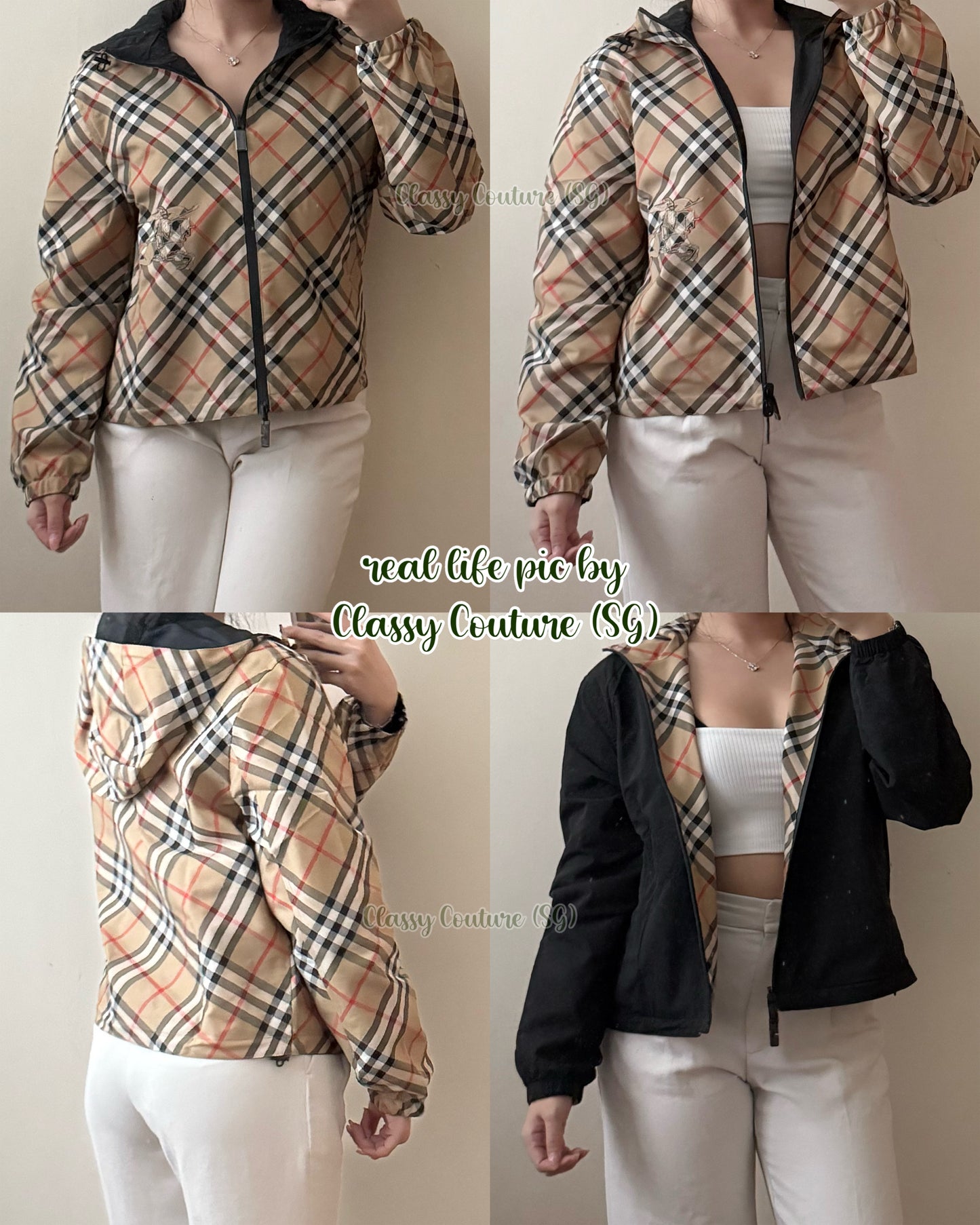 BBR Women’s Reversible Check Hooded Cropped Jacket