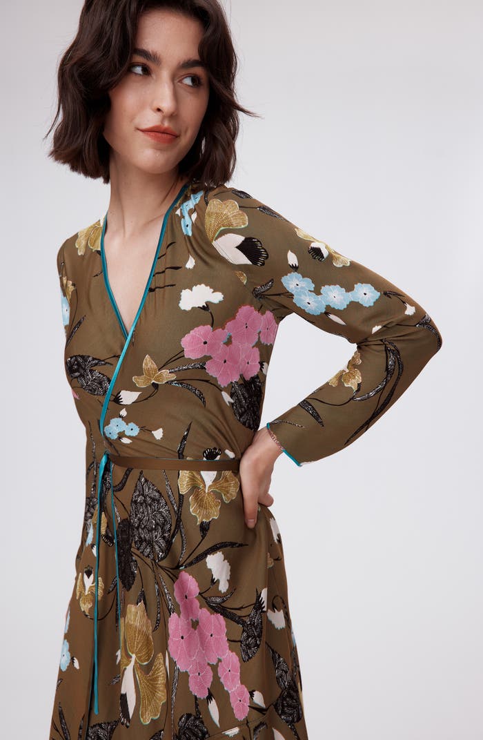 DVF Anika Reversible Viscose Midi Dress in Festival Floral Teal and Olive