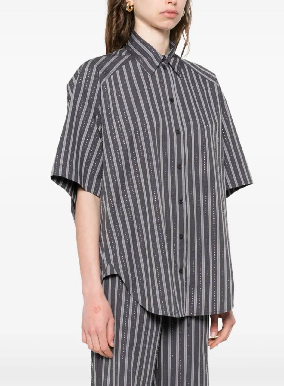 SD Midnight Striped Rhinestone Cotton Shirt | Middy Bubble Mini Skirt | Set