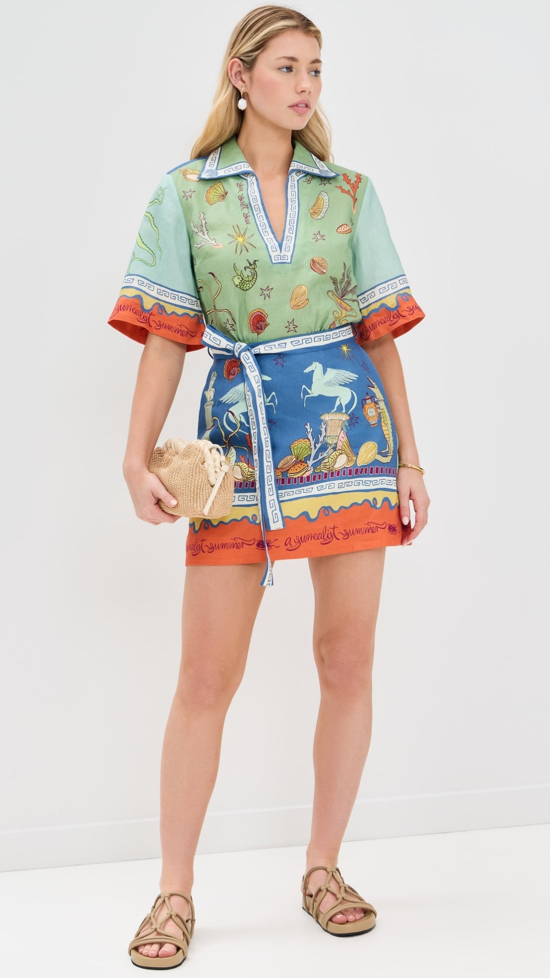 ALM Surrealist Summer V-neck Linen Mini Dress