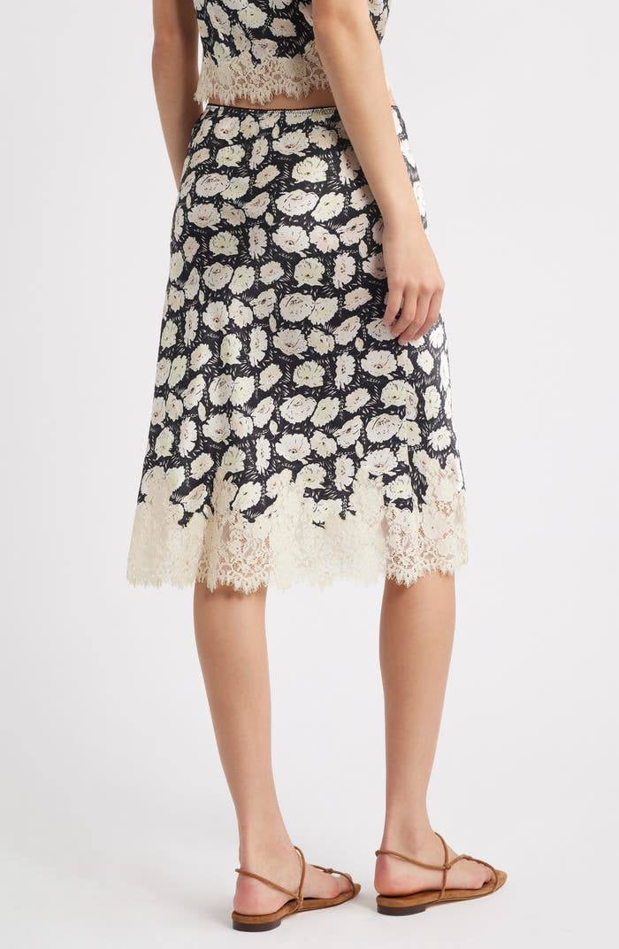 DN Loure Lace Camisole Top | Elowette Floral Lace Hem Silk Midi Skirt | Set