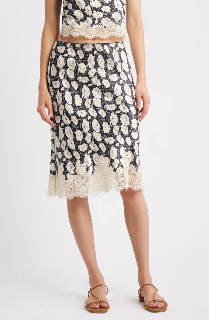 DN Loure Lace Camisole Top | Elowette Floral Lace Hem Silk Midi Skirt | Set