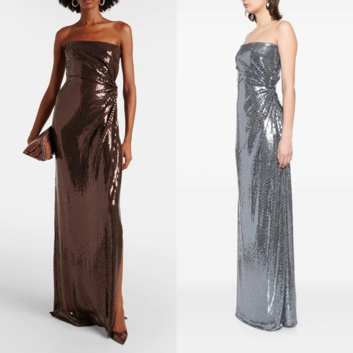 AP Sequined Gathered Strapless Gown Maxi Dress