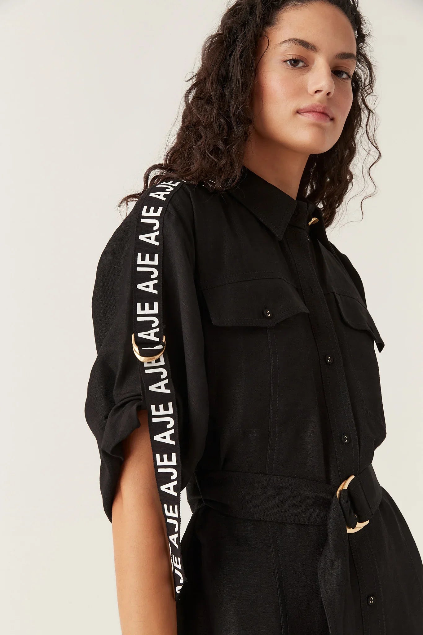 AJ Signal Logo Shirt Linen-Rayon Mini Dress