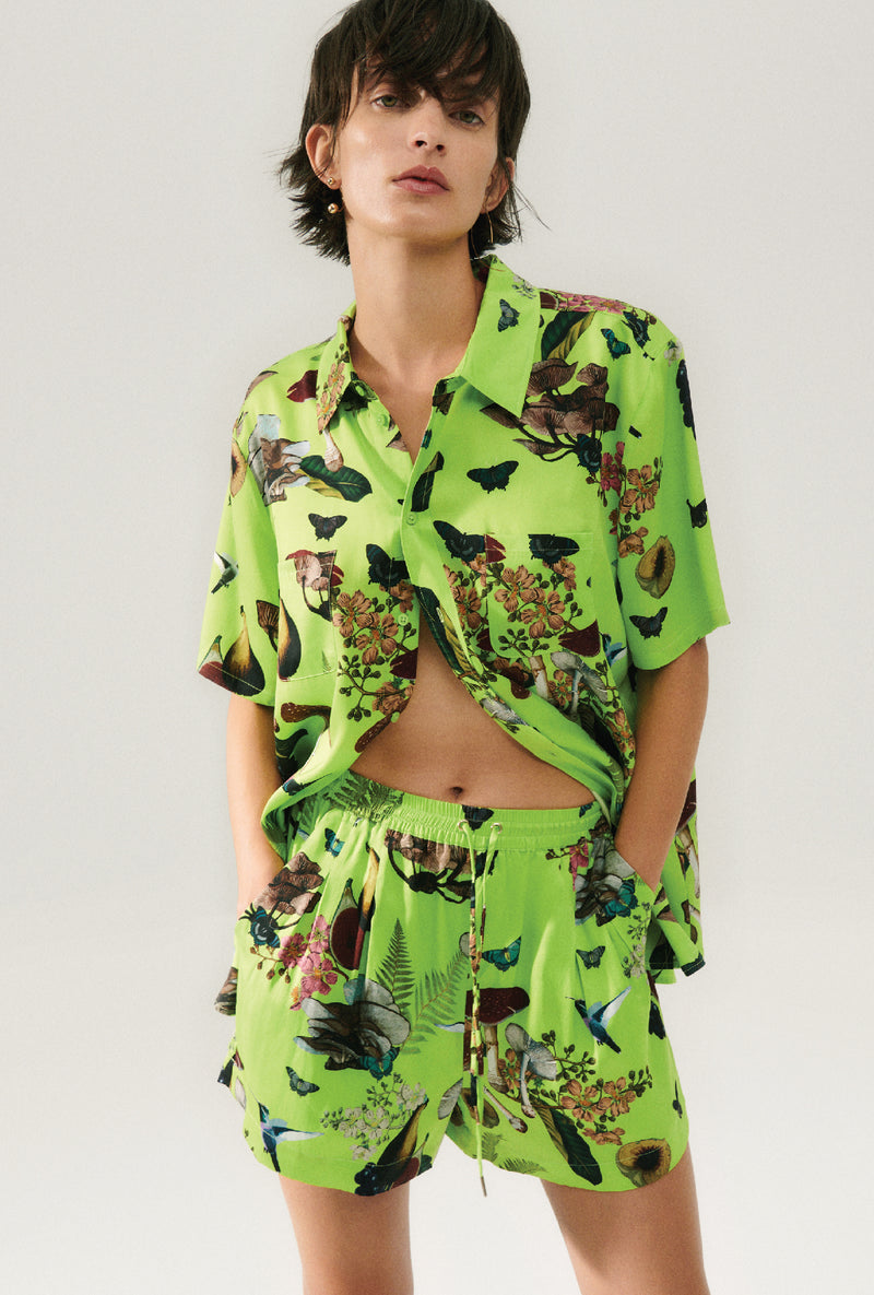 SALE! SL Short Sleeve Boyfriend Shirt Magic Mushroom Silk