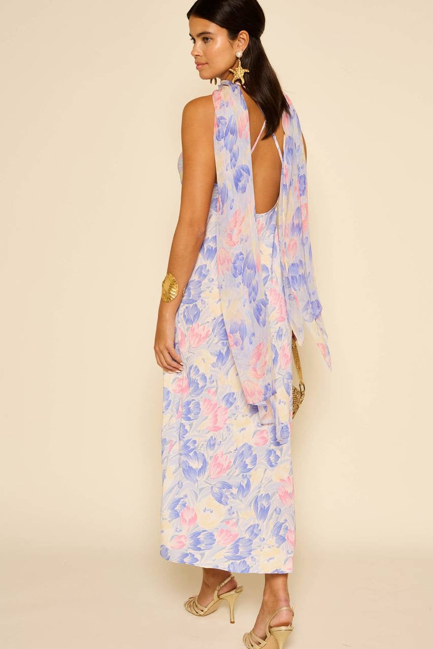 RX Hayley Detachable-Scarf Silk Midi Dress
