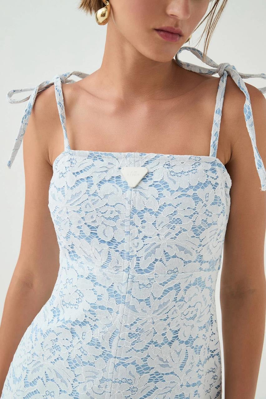 AJ Clover Panelled Maxi Dress in Whitebay Blue