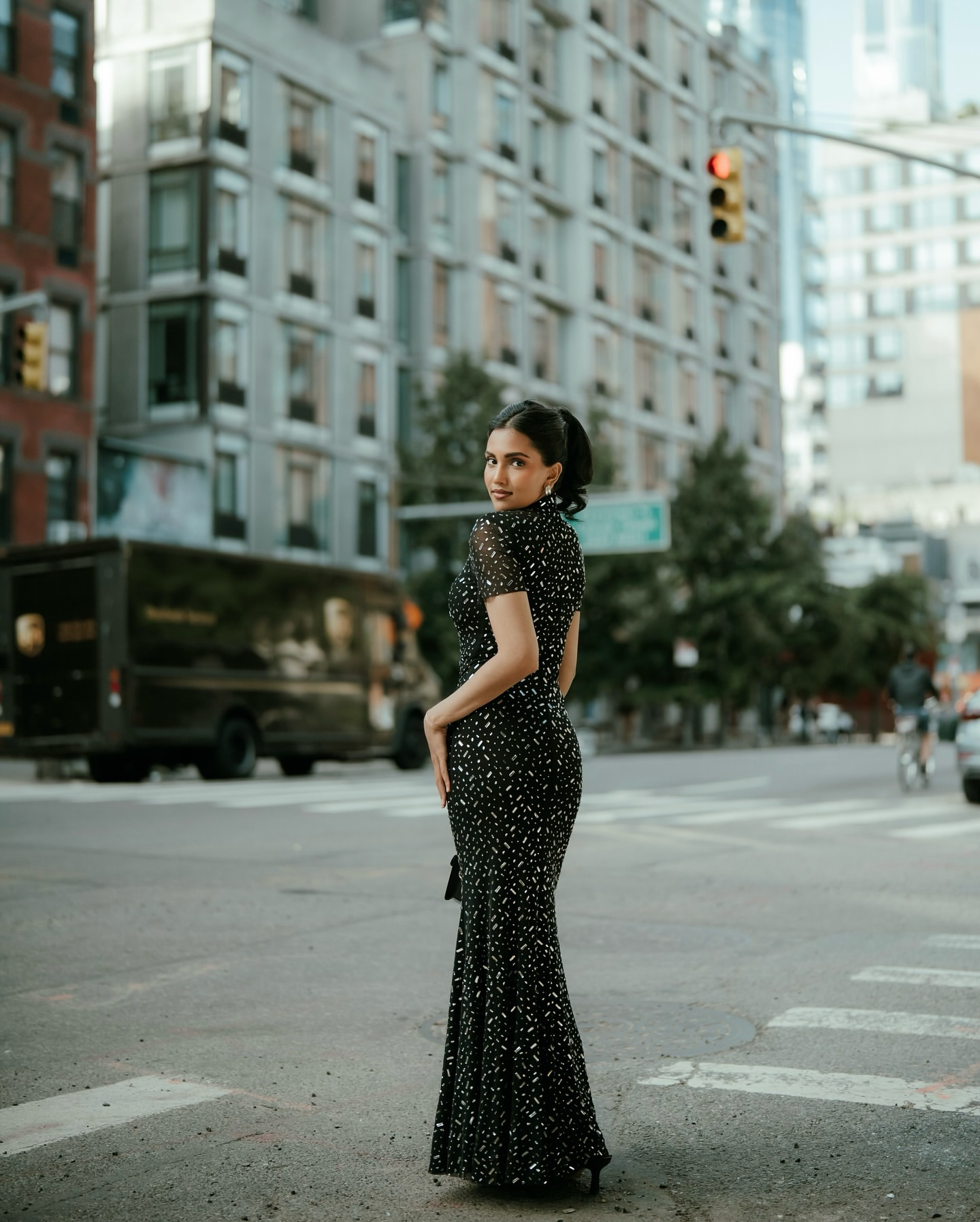 SP Black Square Rhinestone Mesh Maxi Dress