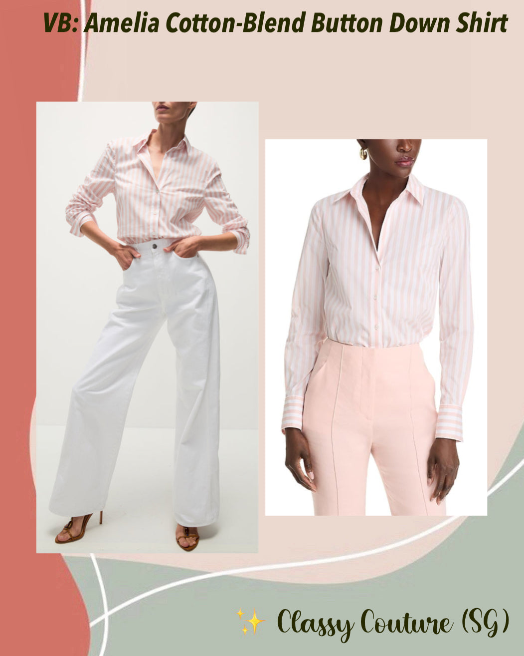 VB Amelia Cotton-Blend Button Down Shirt in Pink Stripe