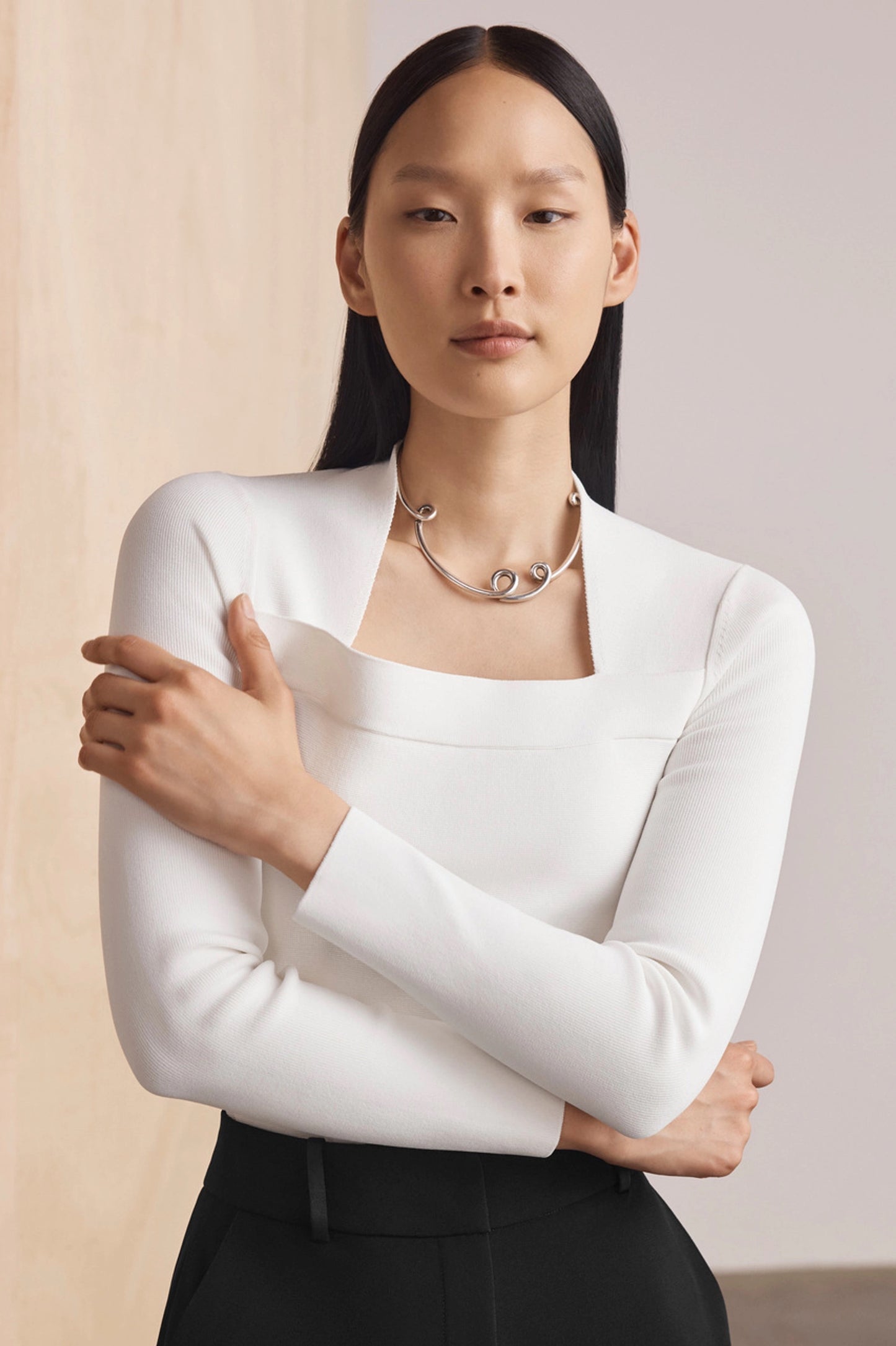 TF Carlisle Sculpt Knit Long Sleeve Square Neck Top