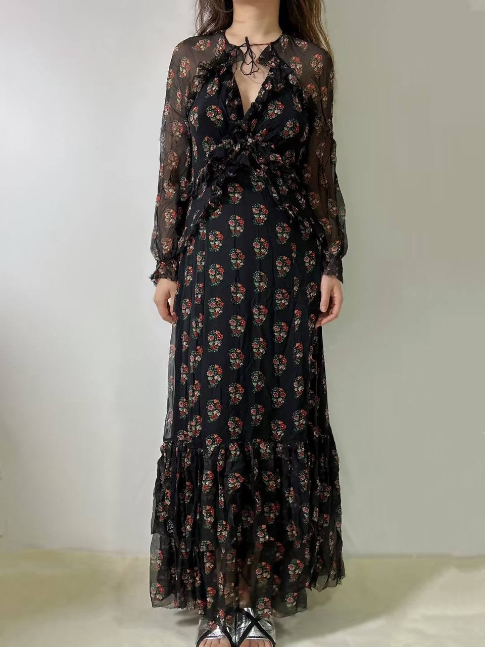 DN Saffron Floral Silk Maxi Dress